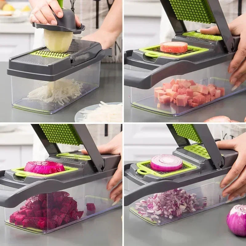 16-in-1 Slicer for Kitchen - Vegetable Chopper, Onion Potato Food Veggie Fruit Slicer and Cutter with Container, Kitchen Gadgets